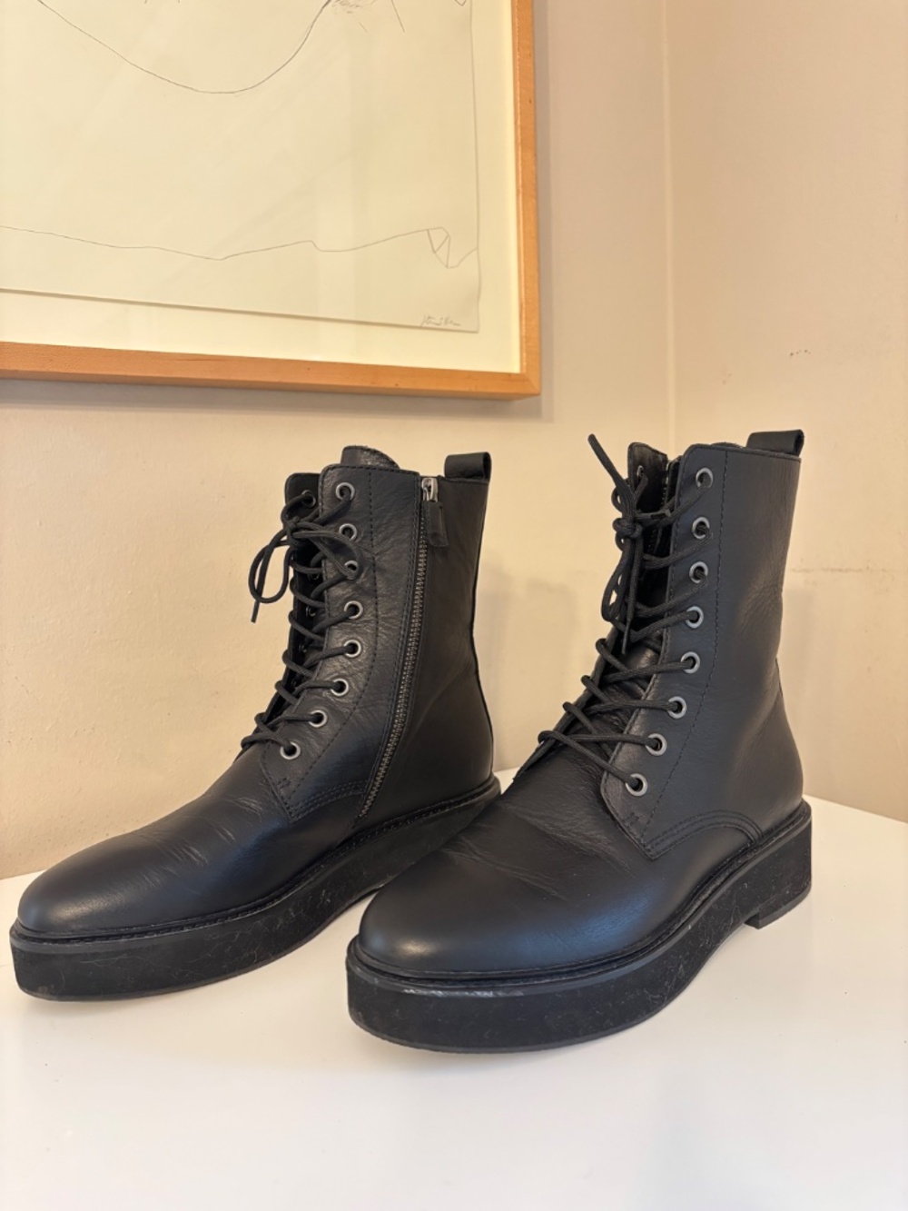 Eileen Fisher Leather Combat Boots - Size 8